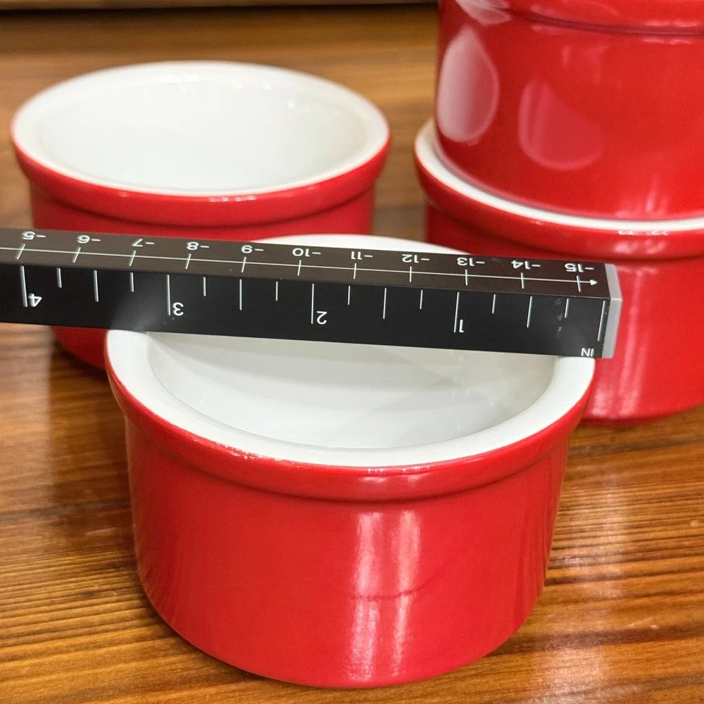 Cuisinart Ramekin Set 4 5oz Red Excellent Ceramic Round Mini Souffle Bowls